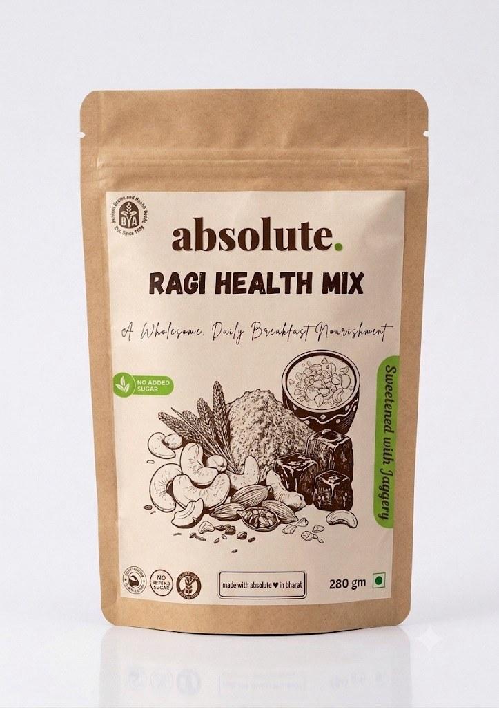 Ragi grain and a finished cup of Absolute, set for a quiet morning